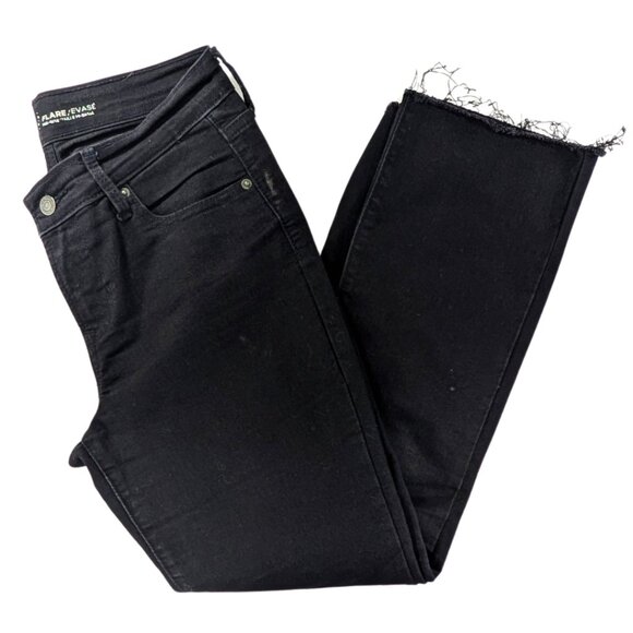 Old Navy Women's 2 Reg Black Mid Rise Flare Distressed Hem Stretch Jeans - Picture 2 of 8